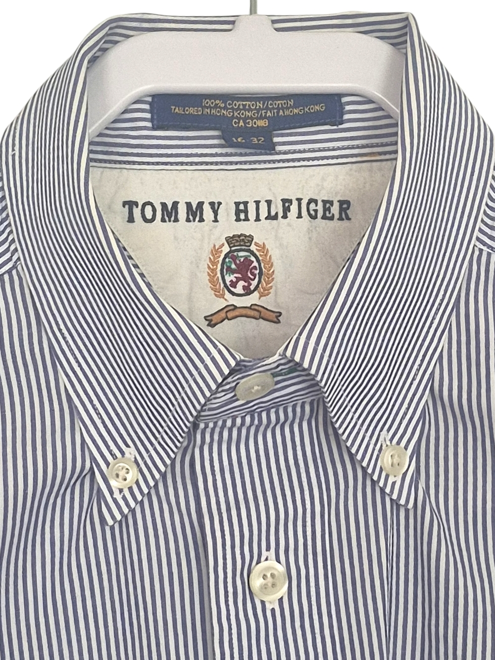 Tommy Hilfiger Blue and White Pinstripe Long-Sleeve Dress Shirt 16/32 - Picture 2 of 6